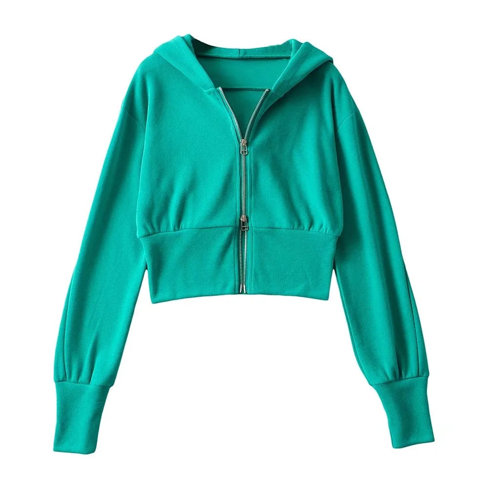 Sudadera con capucha de manga larga con cremallera doble holgada informal a la moda para mujer