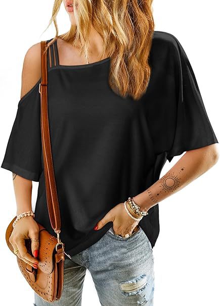 Camiseta informal de verano para mujer, de manga corta, color liso, con fugas