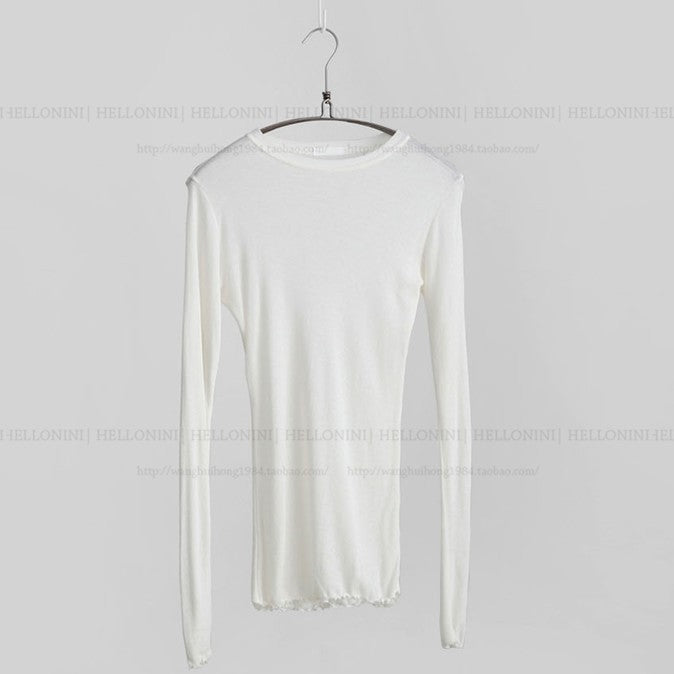Camiseta informal de manga larga ajustada y fina de color liso para mujer