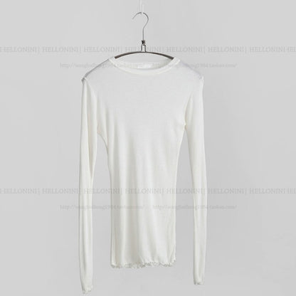 Camiseta informal de manga larga ajustada y fina de color liso para mujer