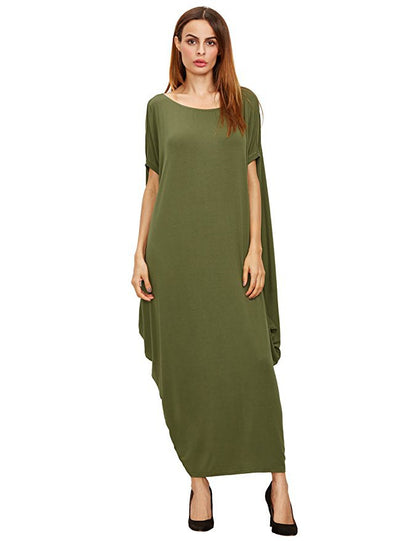 Women Fashion Casual Loose Solid Color Maxi Dress