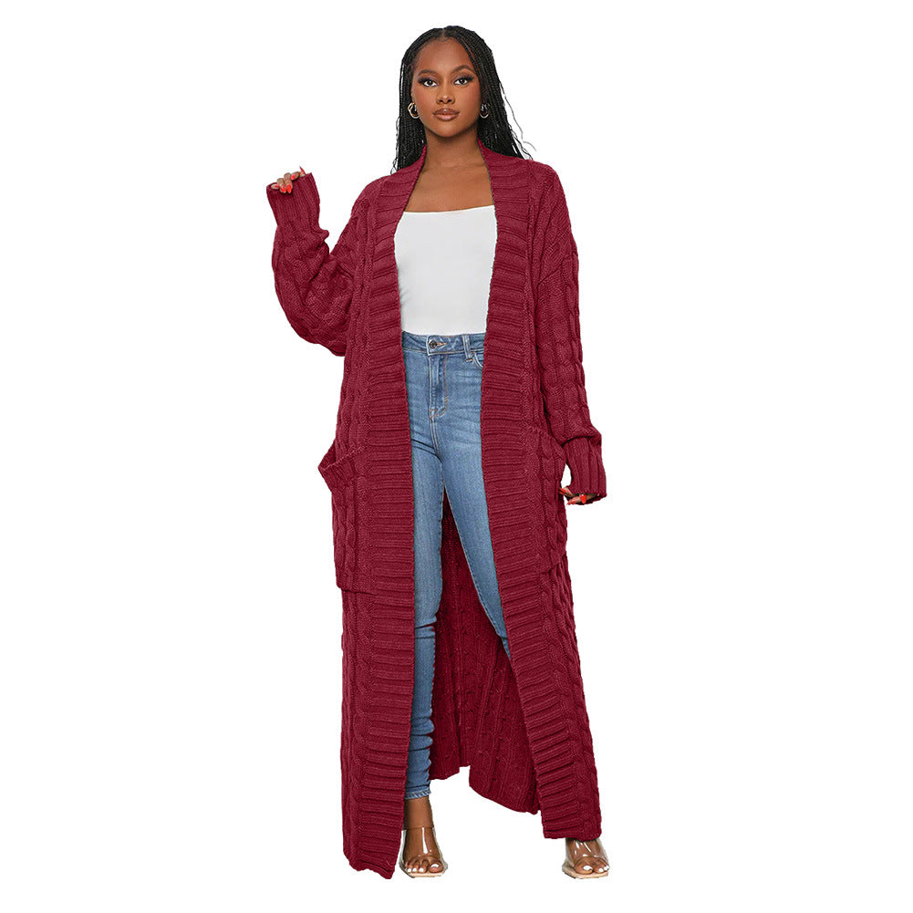 Women Winter Solid Color Long Sleeve Loose Casual Knitted Cardigan Over Coat