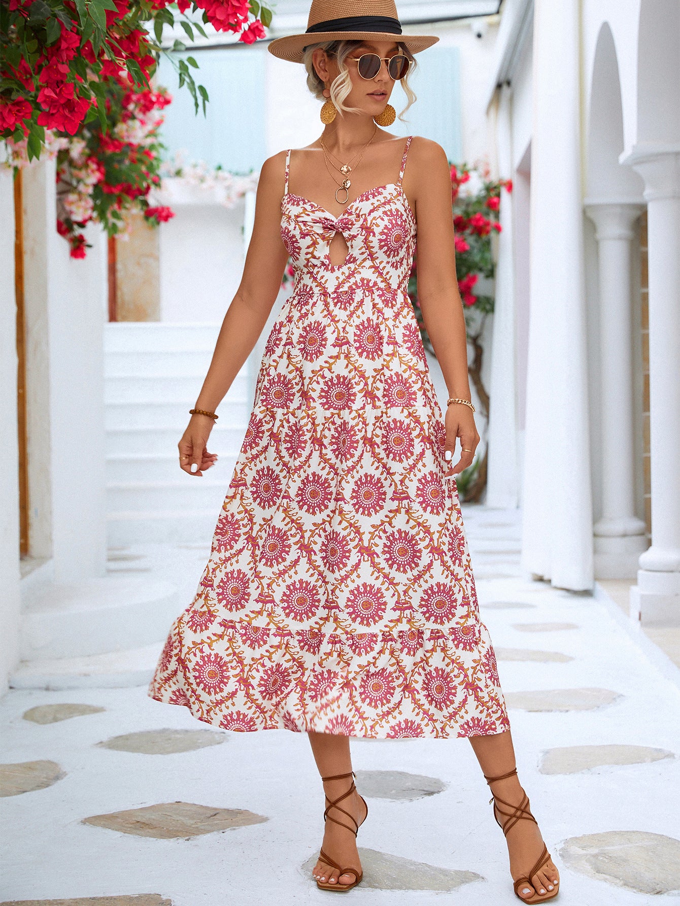 Summer Vacation Women Casual Boho Sunflower Print Sundress
