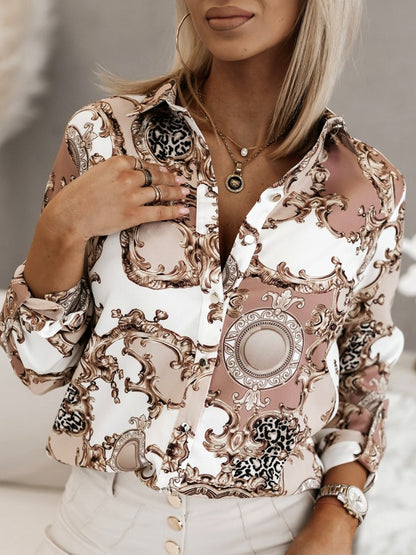Blusa informal de un solo pecho con solapa y estampado retro para mujer