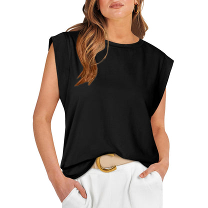 Camiseta informal holgada de verano con rayas y color liso para mujer