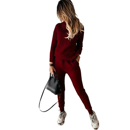 Conjunto de suéter y pantalón de punto de color liso para mujer, informal, de invierno