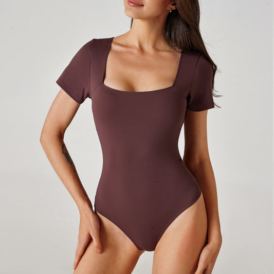 Yoga Bodysuit Women Tight Square Collar Casual Dance Fitness Sports Yoga Top