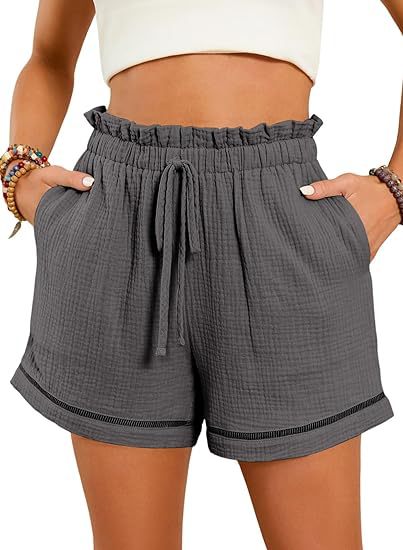 Women Fashion Casual Solid Color High Waist Lace-Up Wide-Leg Shorts