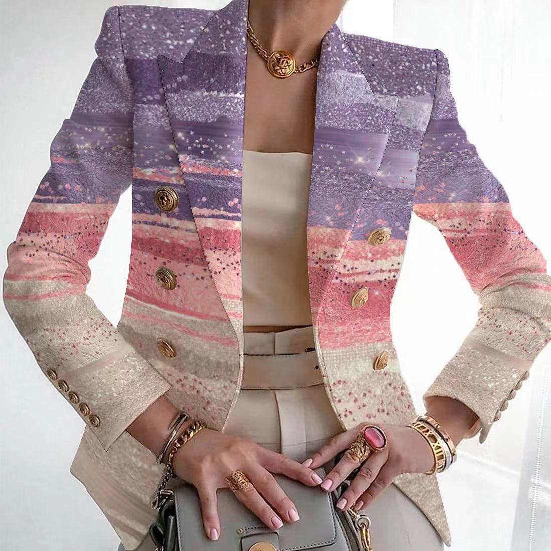 Blazer informal de manga larga con solapa y estampado a la moda para mujer