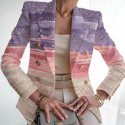 Blazer informal de manga larga con solapa y estampado a la moda para mujer