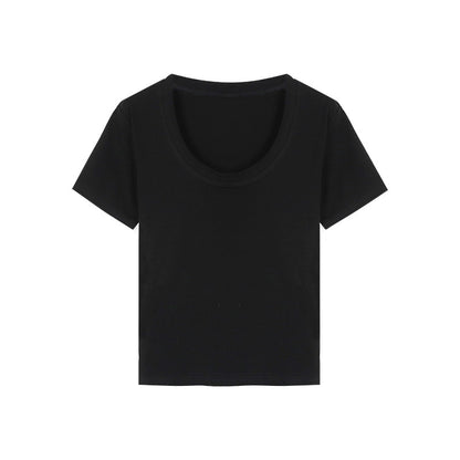 Camiseta informal de verano para mujer, con cuello en U, color liso, de manga corta y sin mangas
