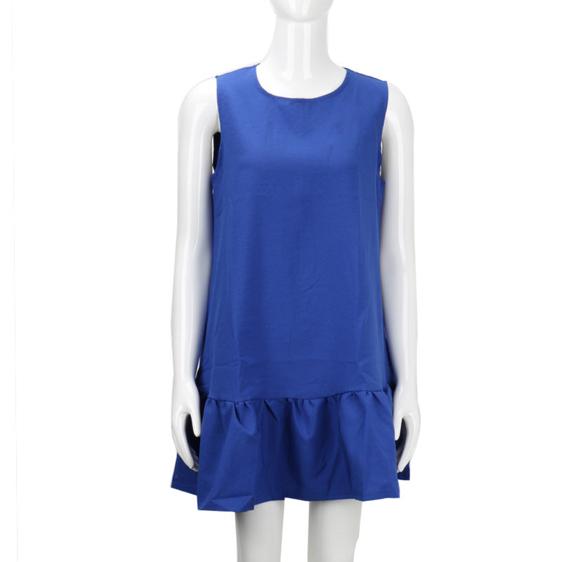 Summer Women Casual Solid Color Beach Party Ruffled Sleeveless Fashion Mini Dress