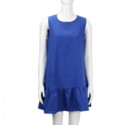 Summer Women Casual Solid Color Beach Party Ruffled Sleeveless Fashion Mini Dress