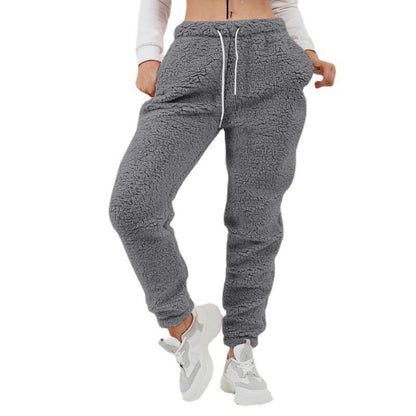 Women Plus Size Casual Solid Color Sports Plush Pocket Casual Pants