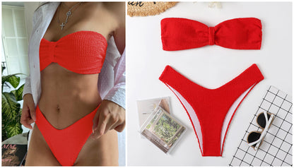 Conjunto de bikini de 2 piezas para mujer, traje de baño de cintura baja, informal
