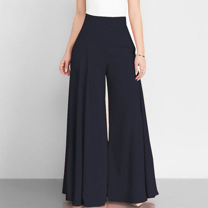 Women Fashion Casual Solid Color High Waist Wide Leg Thin Pants