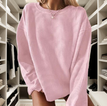 Women Fashion Casual Loose Solid Color Round Neck Long Sleeve Knitted Sweatshirt