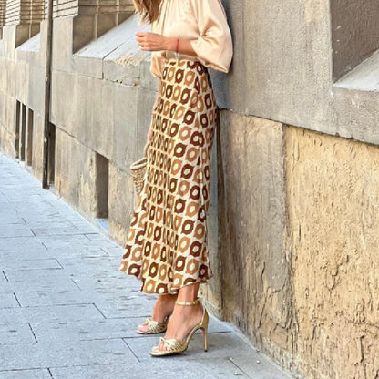 Autumn Casual Elegant Women Polka Dot Print Mid-length Skirt