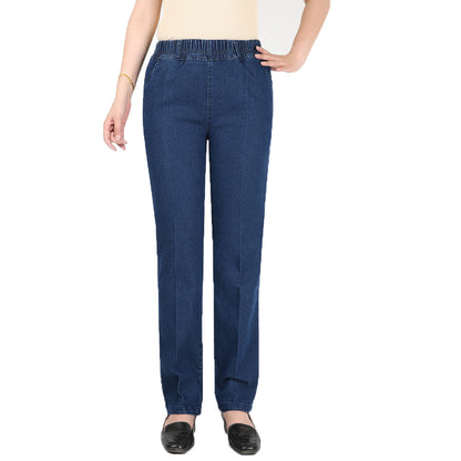 Pantalones vaqueros ajustados de cintura media elásticos y holgados informales para mujer