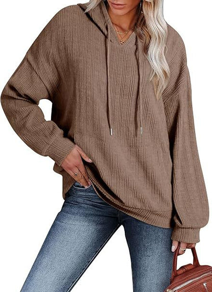 Sudadera con capucha de manga larga holgada con bolsillo y punto acanalado para mujer, informal, para otoño e invierno