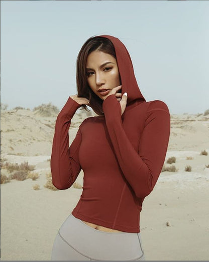 Sudadera deportiva informal de manga larga con capucha y elástico para mujer