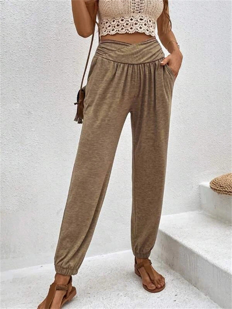 Women Fashion Casual Solid Color Loose Cuffed Jogger Pants