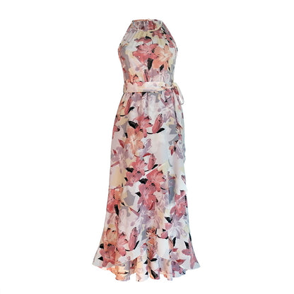 Vacationg Fashion Floral Print Women Casual Ruffled Halter Dress
