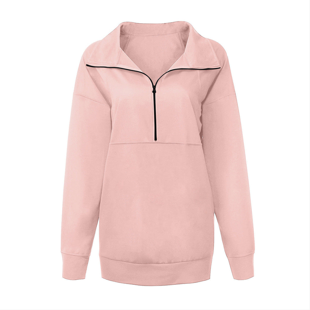 Sudadera informal de otoño e invierno para mujer, color liso, cuello alto, manga larga, con cremallera