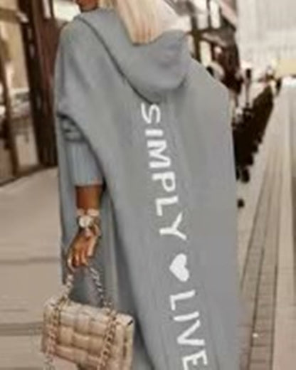 Women Casual Autumn Knitted Cardigan Lazy Loose Solid Color Long Sleeves Hooded Over Coat