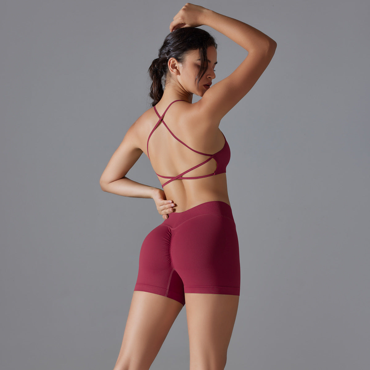 Conjunto de dos piezas para mujer, sencillo, informal, con espalda cruzada, elástico, para yoga y fitness