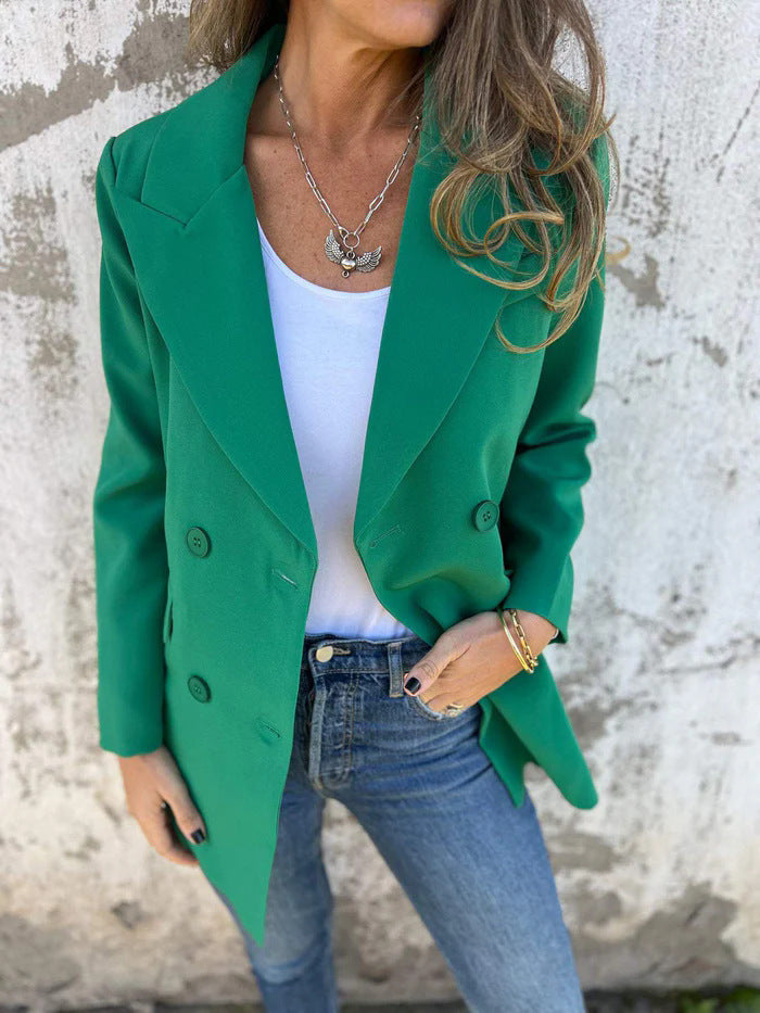 Blazer informal de manga larga de color liso para mujer