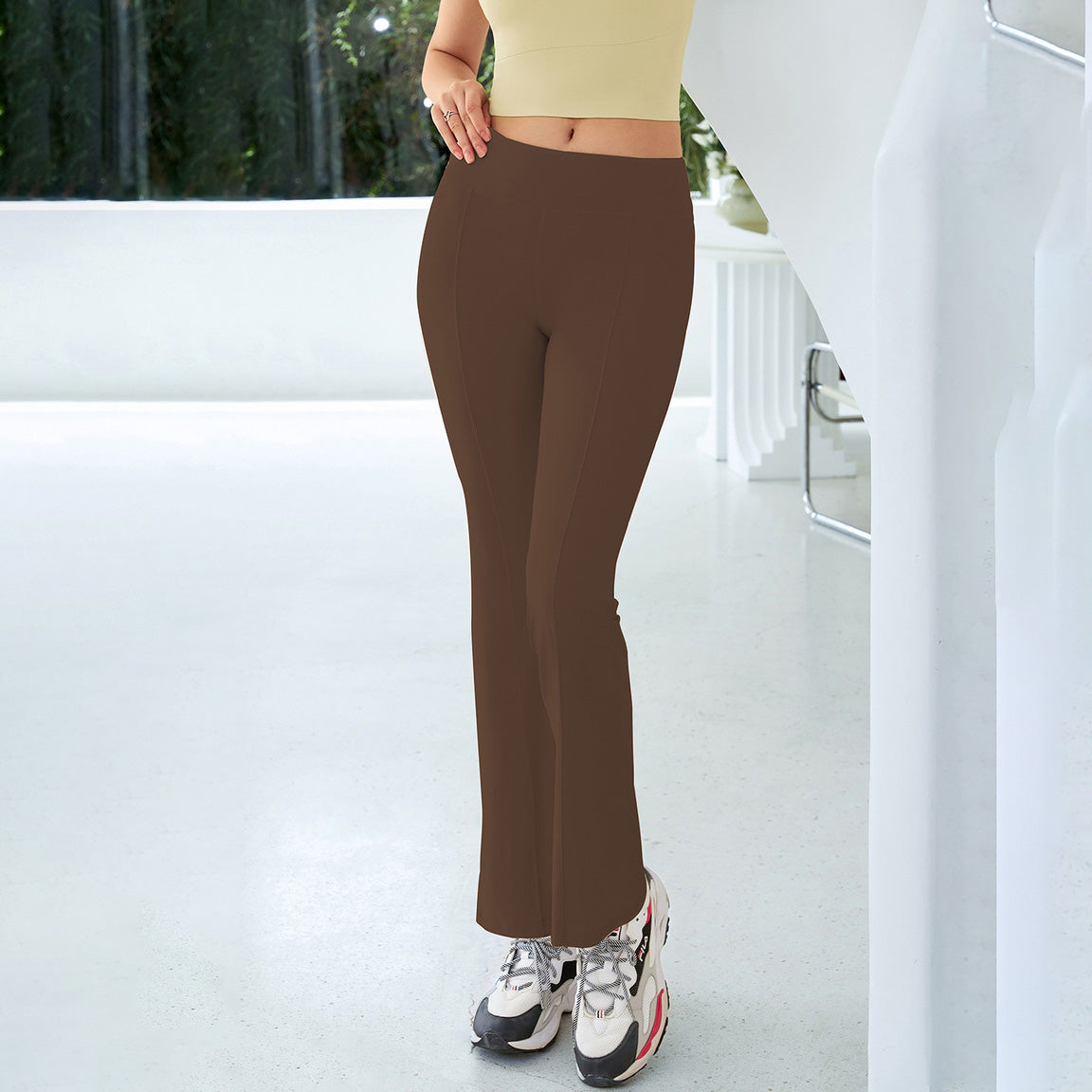 Women Fashion Casual Solid Color High Waist Yoga Sports Pants