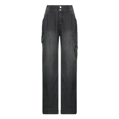 Vaqueros rectos casuales de cintura alta y pierna recta para mujer