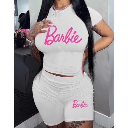 Conjunto de dos piezas con top y pantalones cortos con estampado del alfabeto de Barbie para mujer