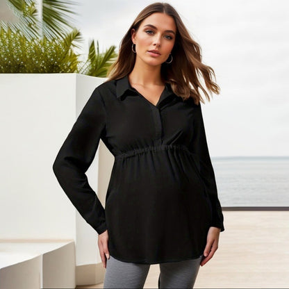 Blusa informal de manga larga con cuello en V y color liso para embarazadas