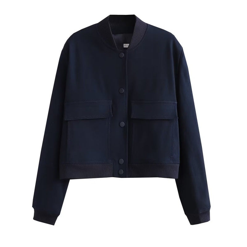 Chaqueta informal de color liso con un solo pecho y bolsillo para mujer