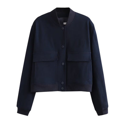 Chaqueta informal de color liso con un solo pecho y bolsillo para mujer
