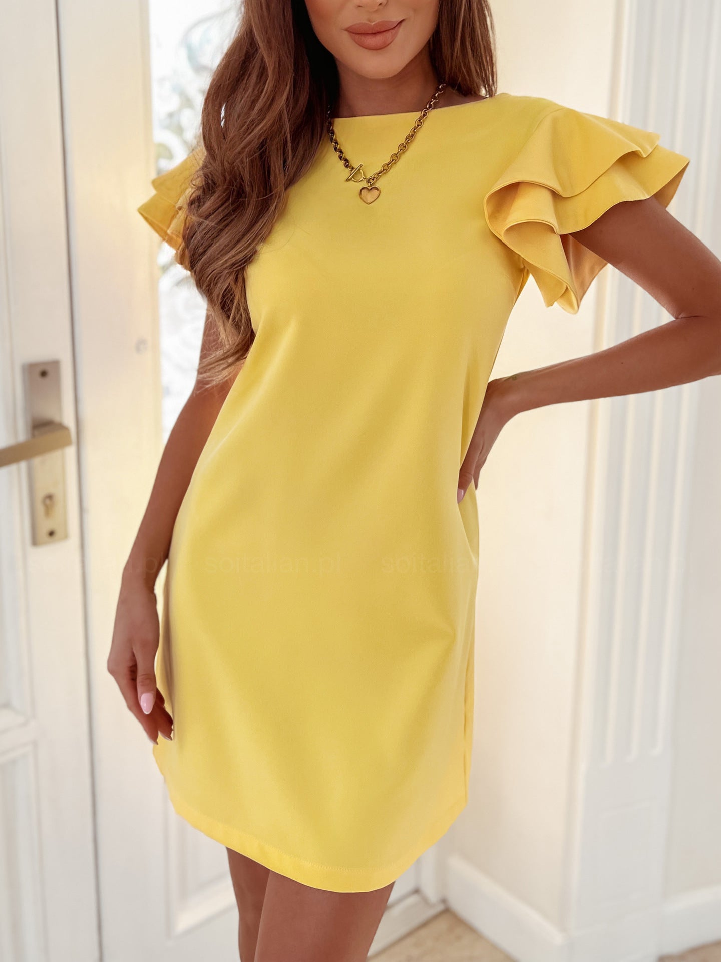 Women'S Summer Simple Short Sleeve Casual Solid Color Ruffled Backless Dress