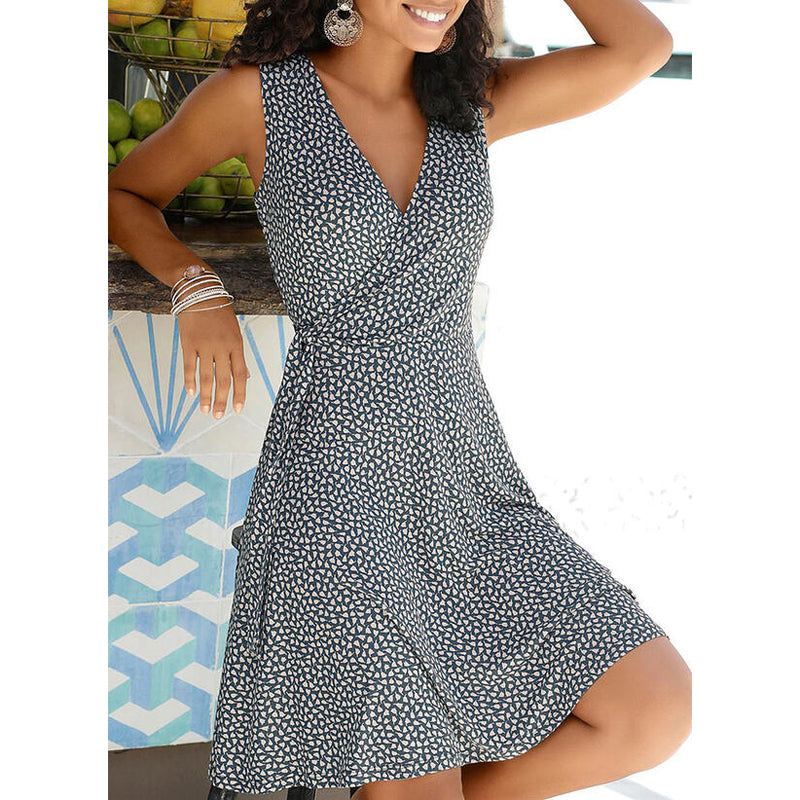 Women Elegant Casual Polka Dot V Neck Sleeveless Bandage Beach Summer Bohemian Plus Size Dress