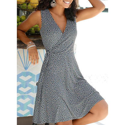 Women Elegant Casual Polka Dot V Neck Sleeveless Bandage Beach Summer Bohemian Plus Size Dress