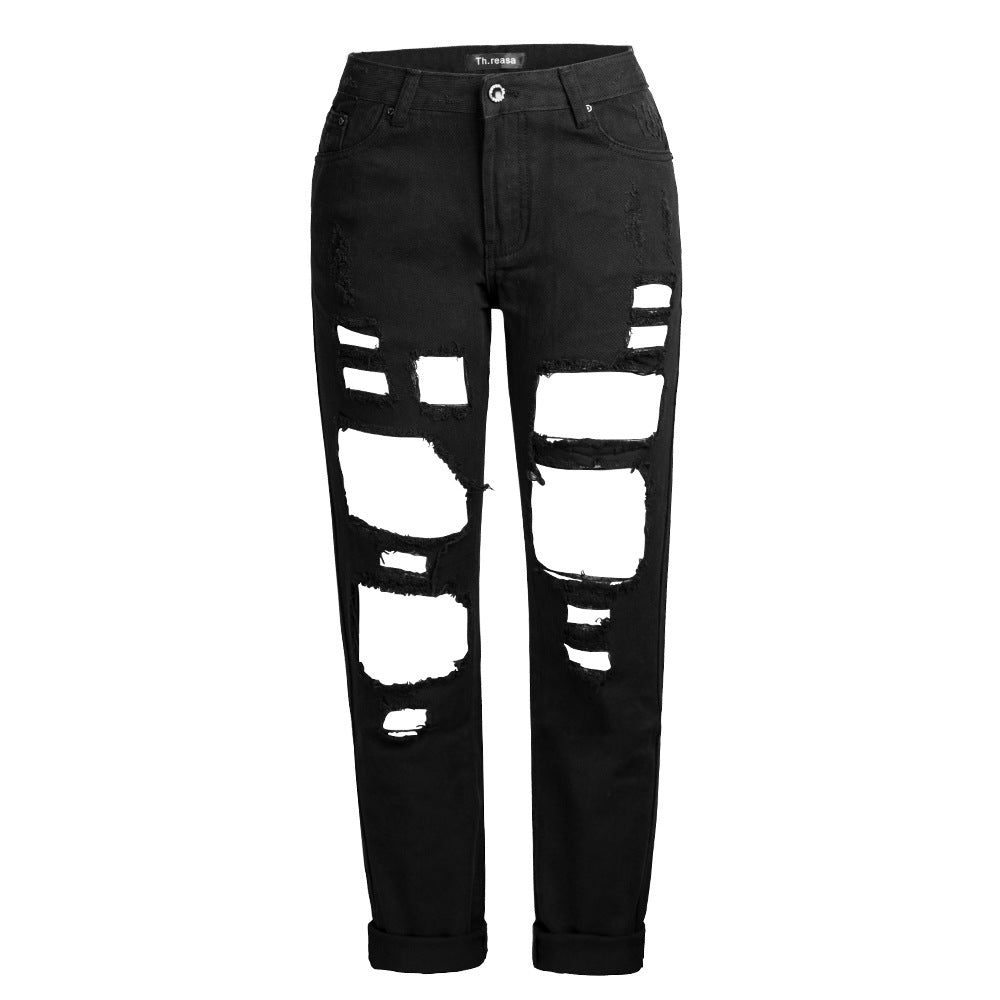 Pantalones vaqueros rectos y rotos de mezclilla para mujer, estilo casual, a la moda