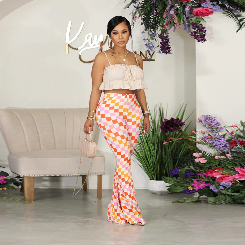 Women Fashion Casual Floral Printing Flared Pants