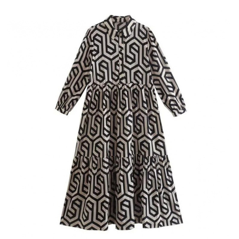 Vestido largo holgado con estampado geométrico estilo bohemio informal