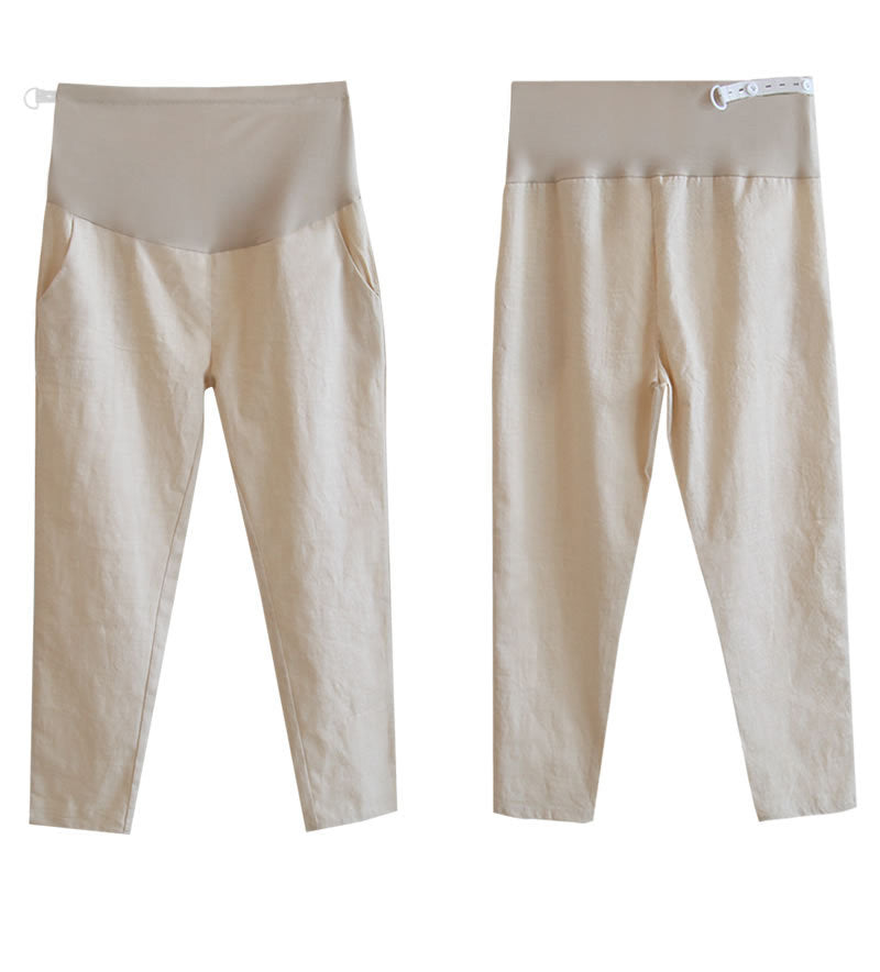 Pregnant Women Casual Solid Color Cotton And Linen Thin Wide-Leg Pants