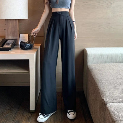 Pantalones casuales de cintura alta con pierna ancha y holgados para mujer
