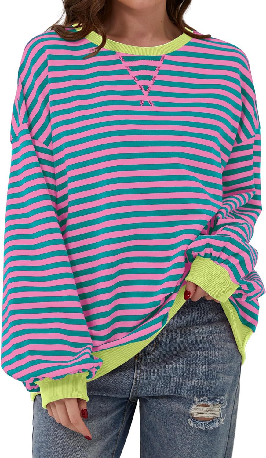 Women Casual Stripe Loose Sweatshirts
