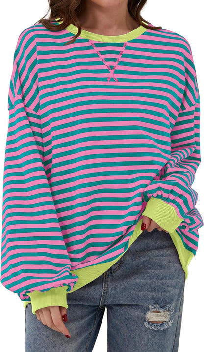 Women Casual Stripe Loose Sweatshirts