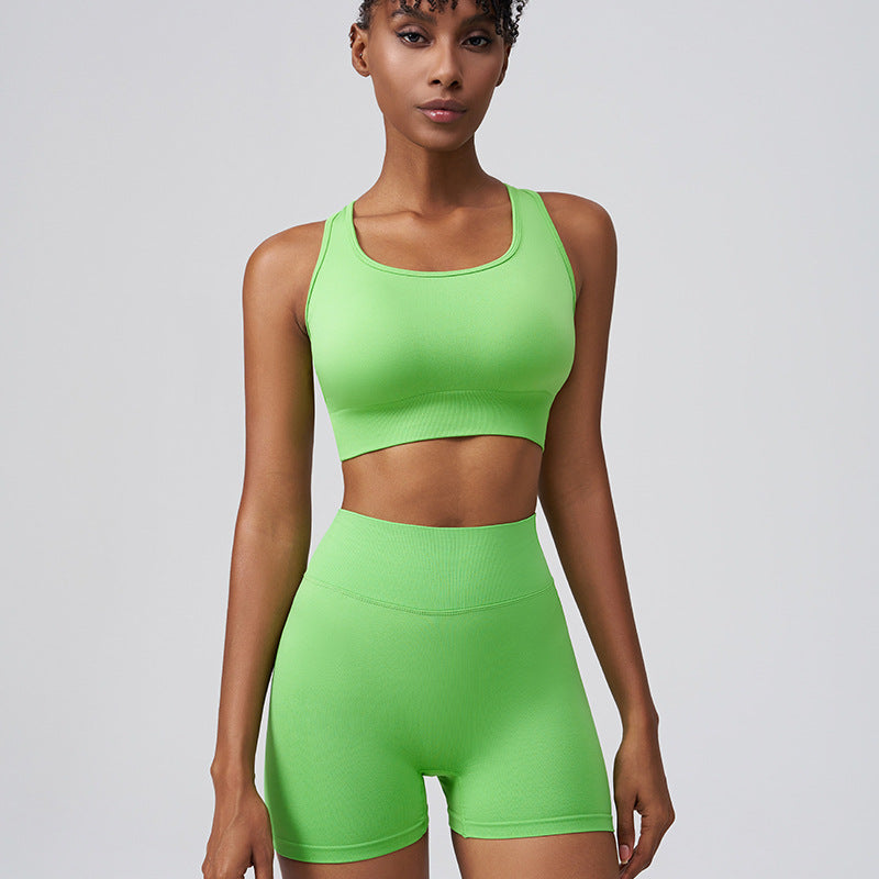Summer Women Casual Sports Fitness Running Bra High Waist Hip Shorts Two-Piece Set