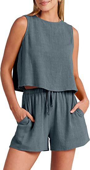 Conjunto de dos piezas formado por camiseta sin mangas y pantalones cortos de cintura alta, para mujer, estilo informal, para vacaciones de verano