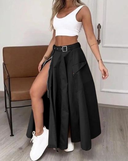 Women Fashion Casual Solid Color Split Skirt